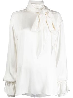 Natasha Zinko pussy-bow silk-blend blouse - White