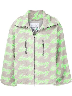 Natasha Zinko slogan-print zip-up fleece jacket - Grey