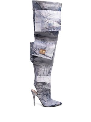 Natasha Zinko thigh-high cargo boots - Blue