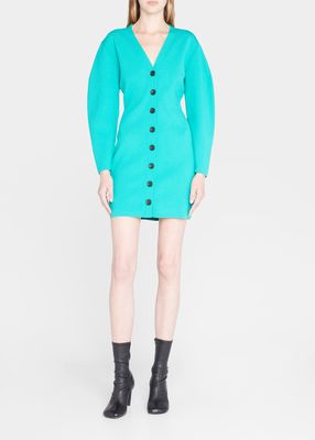 Nate Button-Front Puffed-Sleeve Mini Dress