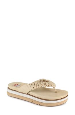 National Comfort Kahlen Scrunched Platform Flip Flop in Tan Leather