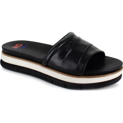 National Comfort Kai Scrunchie Platform Slide Sandal in Black Leather 