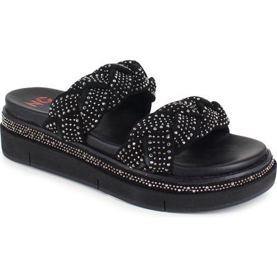 National Comfort Karena Braided Platform Slide Sandal in Black Suede 