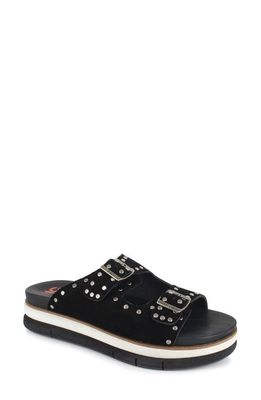 National Comfort Kynna Studded Platform Slide Sandal in Black Leather
