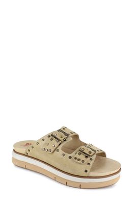 National Comfort Kynna Studded Platform Slide Sandal in Tan Leather 