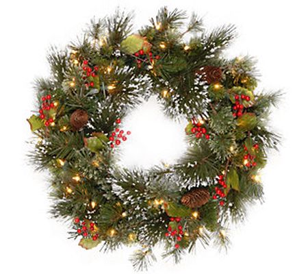 National Tree Company 24" Wintry Pine Prelit Wr eath