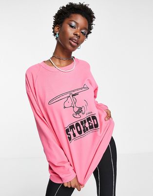 Native Youth big boy relaxed sweatshirt with stoked snoopy print-Pink