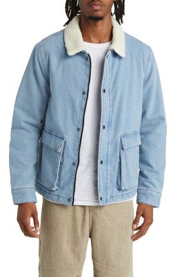 Native Youth Cotton Denim Jacket with Fleece Collar in Blue
