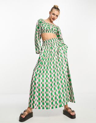 Native Youth cotton geo print maxi skirt in green - part of a set