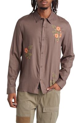 Native Youth Embroidered Button-Up Shirt in Brown
