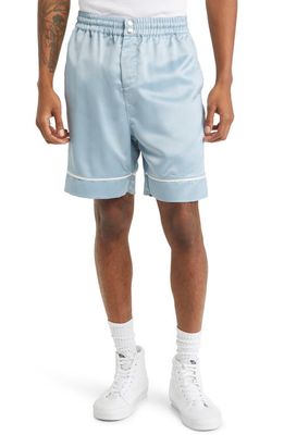 Native Youth Embroidered Logo Satin Shorts in Blue