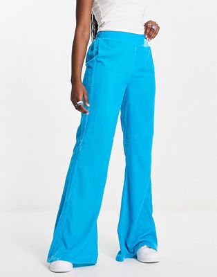 Native Youth high waist flare pants in pop blue velvet - part of a set