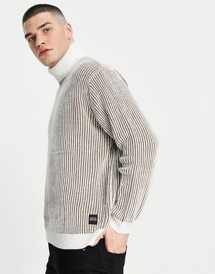 Native Youth knitted deep ribbed roll neck sweater in stone-Grey