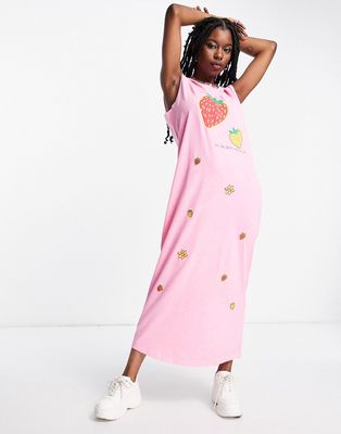 Native Youth maxi tank dress with strawberries print-Pink