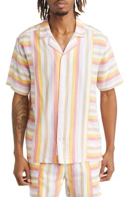 Native Youth Mix Stripe Short Sleeve Button-Up Shirt in White