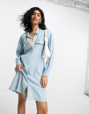 Native Youth oversized shirt dress in blue