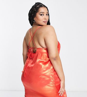 Native Youth Plus cami mini slip dress with low back in iridescent orange