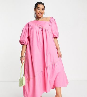 Native Youth Plus poplin maxi smock dress with contrast binding-Pink
