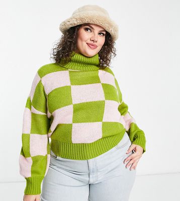 Native Youth Plus relaxed sweater with high neck in checkerboard knit-Multi