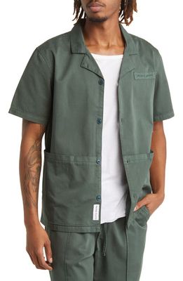 Native Youth Pocket Detail Short Sleeve Button-Up Camp Shirt in Green