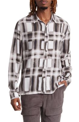 Native Youth Print Long Sleeve Lenzing EcoVero Viscose Button-Up Shirt in White/Black