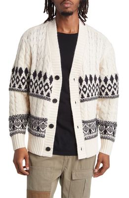 Native Youth Relaxed Fit Fair Isle Cardigan in Off White