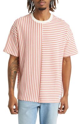 Native Youth Relaxed Fit Jacquard Stripe T-Shirt in Stone/Red