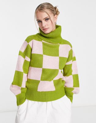 Native Youth relaxed sweater with high neck in checkerboard knit-Multi