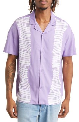 Native Youth Short Sleeve Button-Up Camp Shirt in Purple
