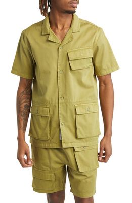 Native Youth Short Sleeve Cotton Button-Up Safari Shirt in Green