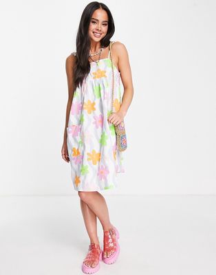 Native Youth strappy cami smock dress with pockets in wavy floral-Multi