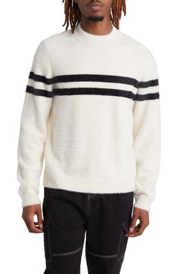 Native Youth Stripe Fluffy Crewneck Sweater in Off White