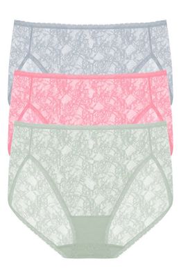 Natori Bliss Allure Lace 3-Pack French Cut Briefs in Bl/Ros/Dew