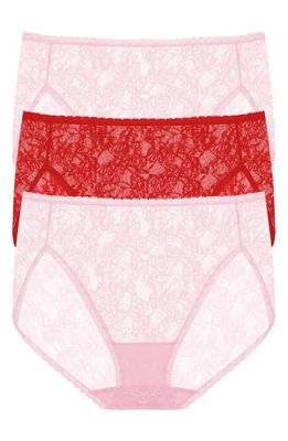 Natori Bliss Allure Lace 3-Pack French Cut Briefs in Pink/red/pink