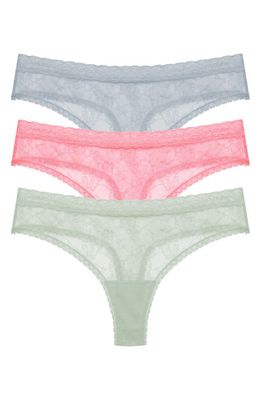 Natori Bliss Alure 3-Pack Lace Thongs in Bl/Ros/Dew