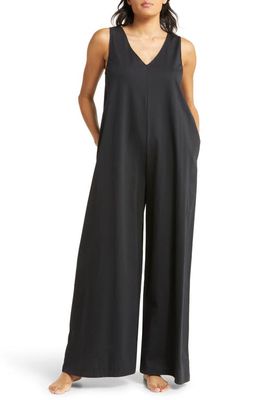 Natori Bliss Essentials Mercerized Cotton Jumpsuit Pajamas in Black