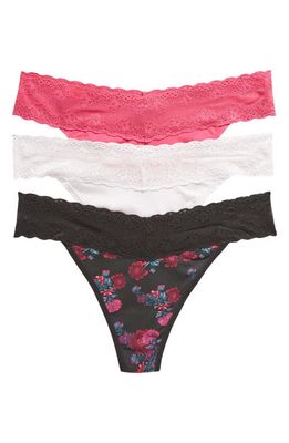 Natori Bliss Perfection Lace Trim Thong in Charm Print/Orchid/Blush