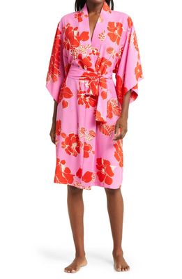 Natori Passionflower Charmeuse Robe in Pink Red