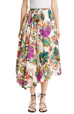 Natori Sayuri Floral Print Poplin Midi Skirt in Multi Sand
