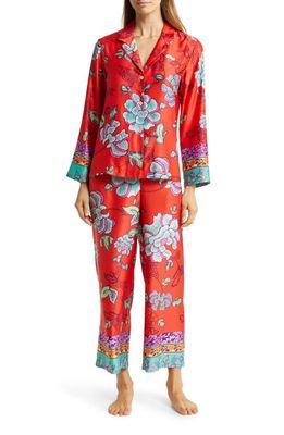 Natori Ume Floral Pajamas in Burnt Orange Combo