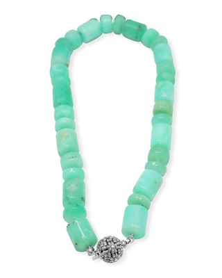 Natural Chrysoprase & Sculpted Flower Clasp Necklace