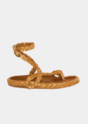 Natural Ode To The Sea Ankle-Wrap Raffia Sandals