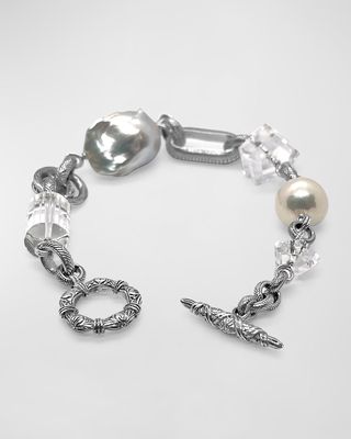Natural Quartz and Baroque Pearl Bracelet in Sterling Silver