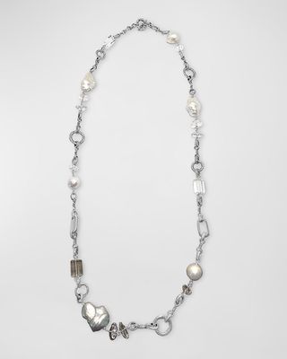 Natural Quartz and Baroque Pearl Necklace in Sterling Silver
