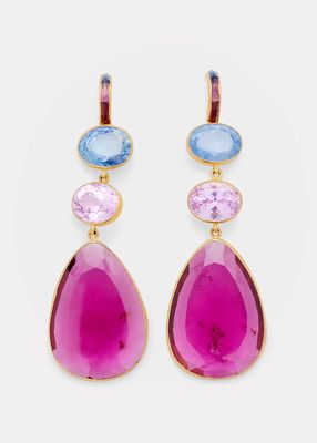 Natural Sapphire, Amethyst and Rubellite Earrings with Tourmaline