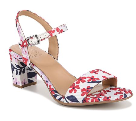 Naturalizer Ankle Strap Floral Block Heels - Br istol4