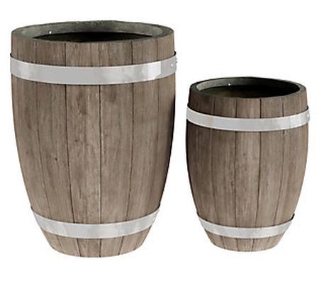 Nature Spring 2-Piece Barrel Fiber Clay Planter Set