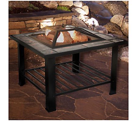 Nature Spring 30in Square Fire Pit-Steel and Ti le