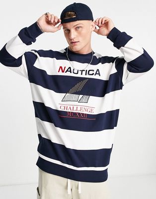Nautica Archive aldine oversize stripe sweatshirt in navy/white