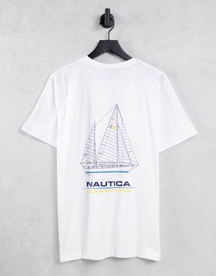 Nautica Competition blueprint back print t-shirt in white